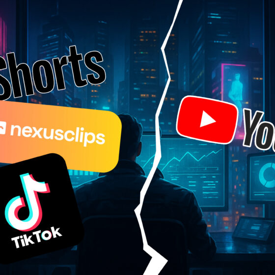 Vergleichsgrafik mit YouTube-Shorts-, TikTok- und Nexus-Clips-Logos links sowie YouTube rechts.