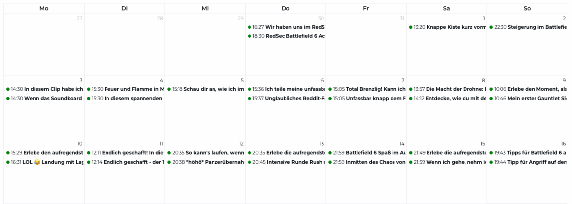 Erfahrungsbericht: Nexus Clips mit YouTube Shorts und TikTok 1 Veröffentlichungskalender für meine YouTube und TikTok Shorts