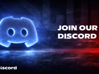 Leuchtendes Discord-Logo neben dem Schriftzug „Join our Discord“ auf dunklem Hintergrund.