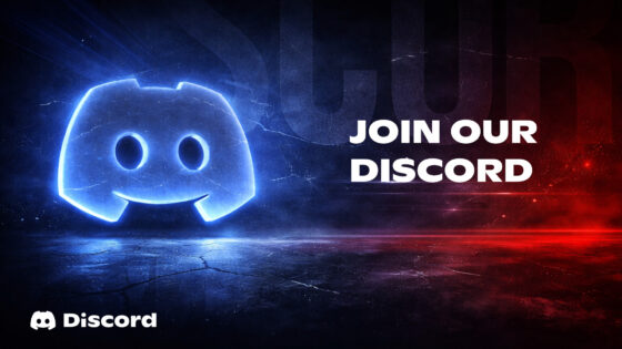 Leuchtendes Discord-Logo neben dem Schriftzug „Join our Discord“ auf dunklem Hintergrund.