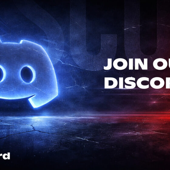 Leuchtendes Discord-Logo neben dem Schriftzug „Join our Discord“ auf dunklem Hintergrund.