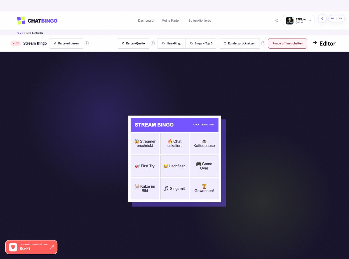 ChatBingo: Mach deinen Stream zum Bingo für die Community 4 ChatBingo-Live-Controller mit Bingo-Karte und Rundensteuerung für Creator.